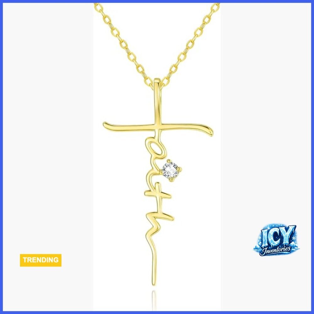 14K Gold Diamond Faith Cross Pendant Necklace for Women